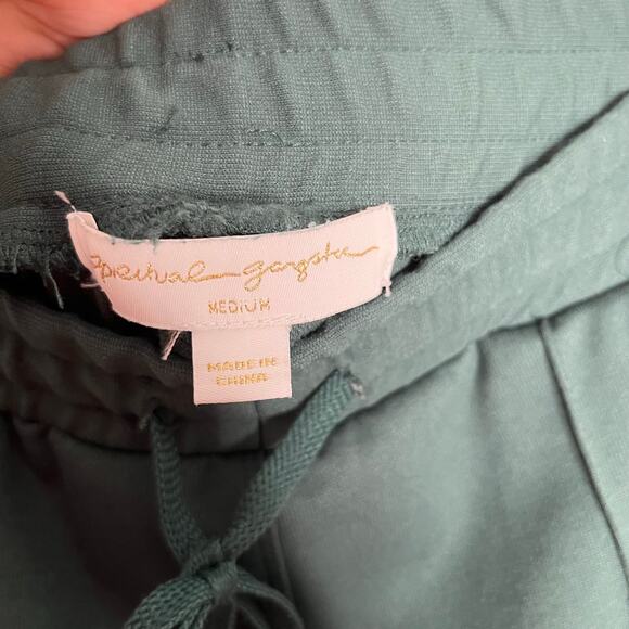 Spiritual Gangster Track Pants Womens Medium Green Stripe Pockets Loungewear - Picture 7 of 11